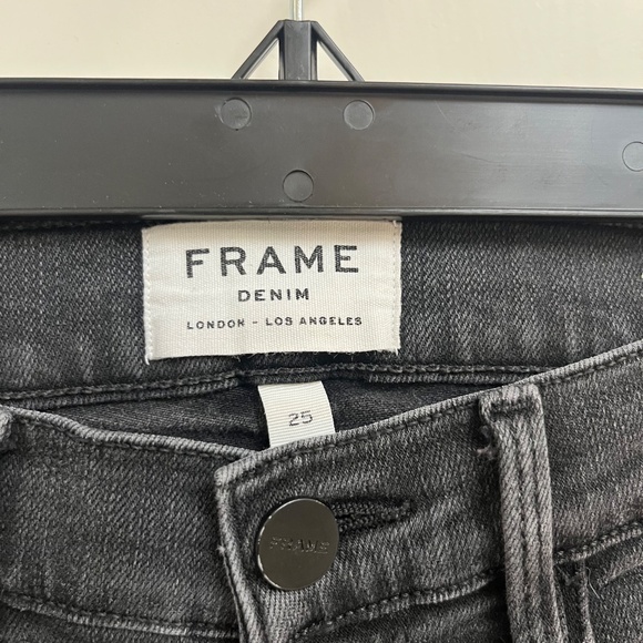FRAME Denim Le Skinny de Jeanne Micoy – Black Raw Hem Jeans, Size 25 - Picture 4 of 9